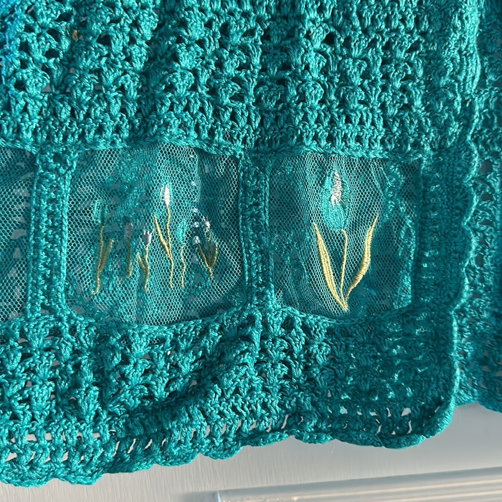 Blue Crochet Short Sleeve Sweater - Picture 3 of 5